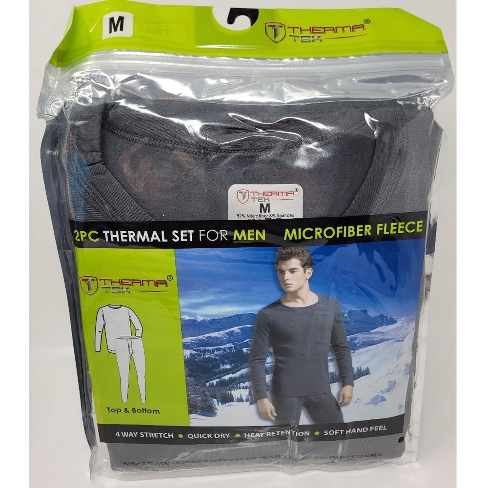 Men's Thermal Long Johns Warm Underwear Set, Microfiber Fleece, Charcoal